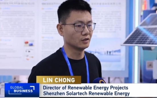 中国国际台（CGTN）喀交会“点赞”腾博会官网光伏扬水，现场报道Solartech农林灌溉和荒漠治理光伏水利解决方案